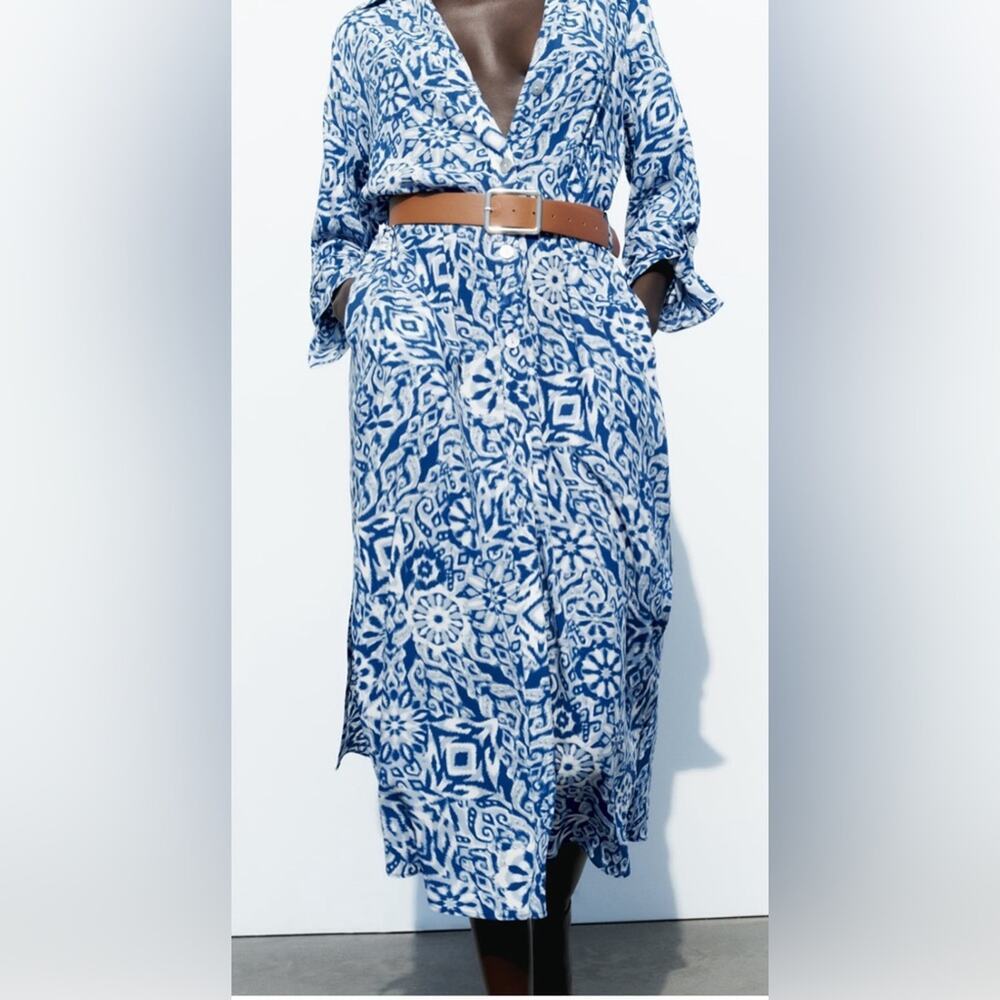 NWT Zara printed belted dress -S belt included